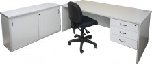 Rapidline Rapid Vibe Desk With Fitted Drawer Ped And Sliding Door Credenza. All Natural White Or All Grey